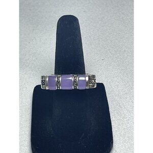 S.R. Vintage Thailand 925 Sterling Silver Purple Jade and Gem Stone Ring Sz 4.75
